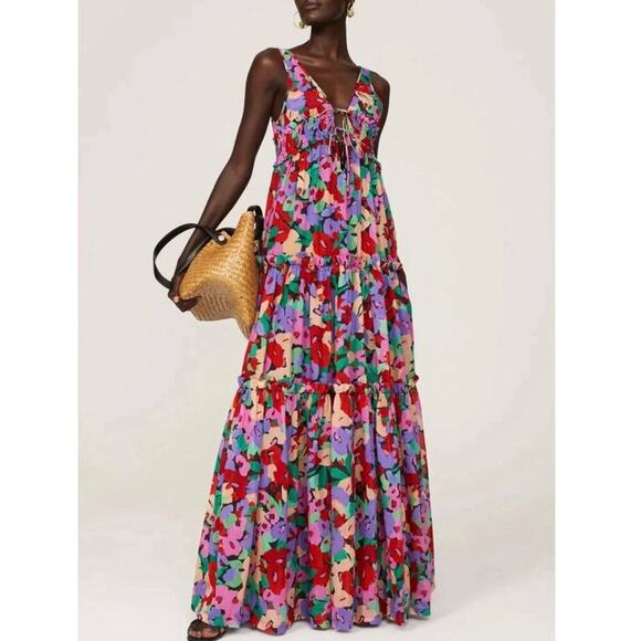 Nicholas Myla Multicolor Cotton Silk Blend Ruched Floral Maxi Dress • Size 6 - Picture 1 of 8